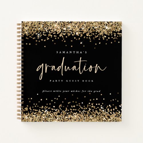 Gold Glitter 2024 Graduation Guest Book Black