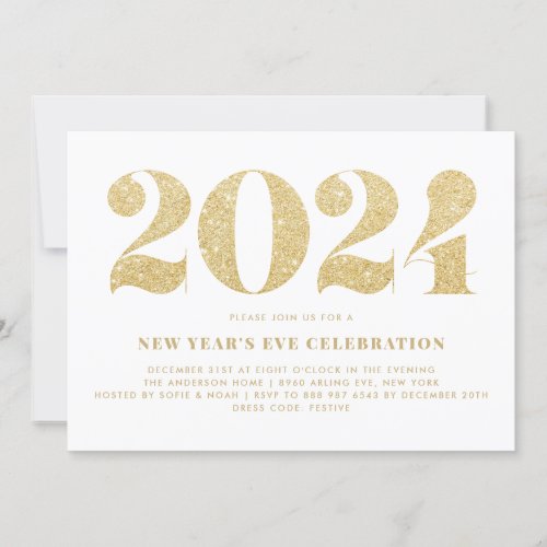 Gold Glitter 2024 New Years Eve Party Invitation