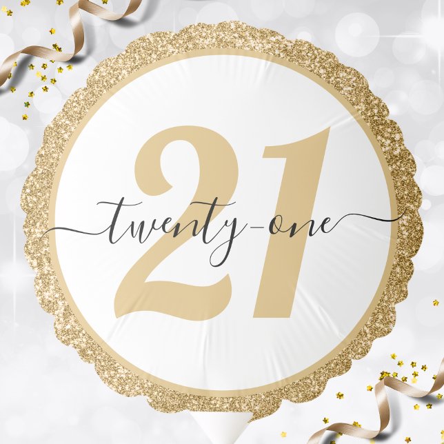 Gold Glitter 21 Twenty One 21st Happy Birthday Balloon (gold glitter twenty one 21st birthday balloon with customizable text)