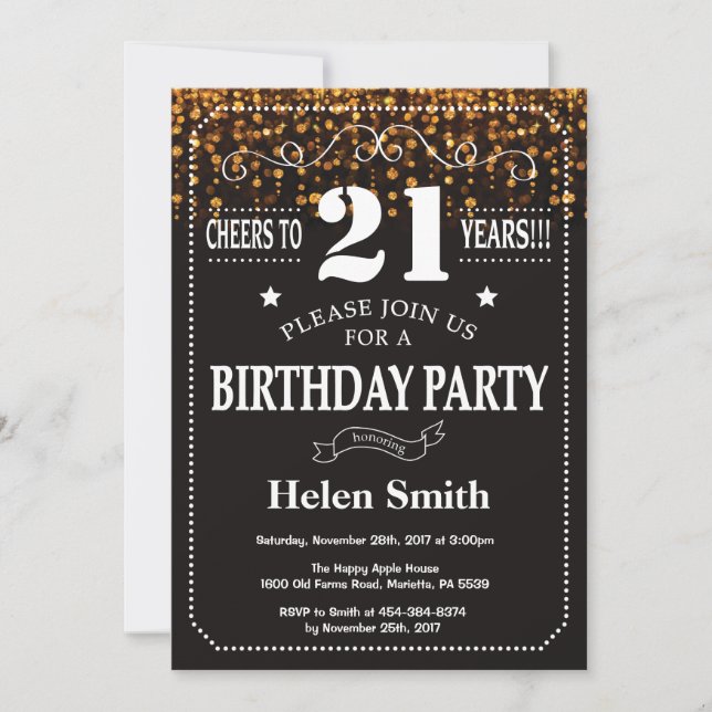 Gold Glitter 21st Birthday Invitation (Front)