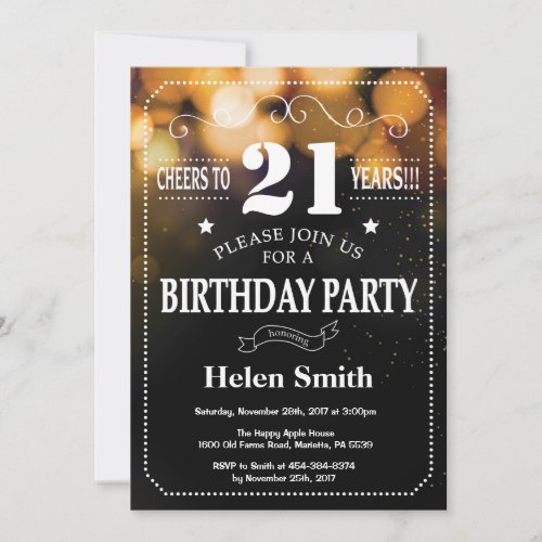 Gold Glitter 21st Birthday Invitation
