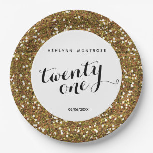 Gold Glitter 21st Birthday Paper Plates