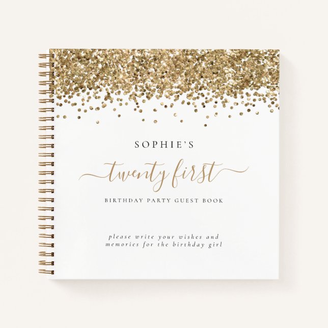 Gold Glitter 21st Birthday Party Guest Book (Front)