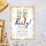 Gold Glitter 30th Birthday Party Invitation<br><div class="desc">This is an elegant and modern 30th Birthday Party invitation featuring a golden glitter border, a pair of watercolor champagne glasses and a modern script font. This would be perfect for anyone looking to celebrate their special milestone birthday in style. Easily update the party details on the card using the...</div>