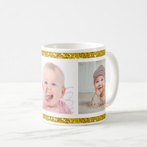 Gold Glitter 3 Photo Collage Coffee Mug