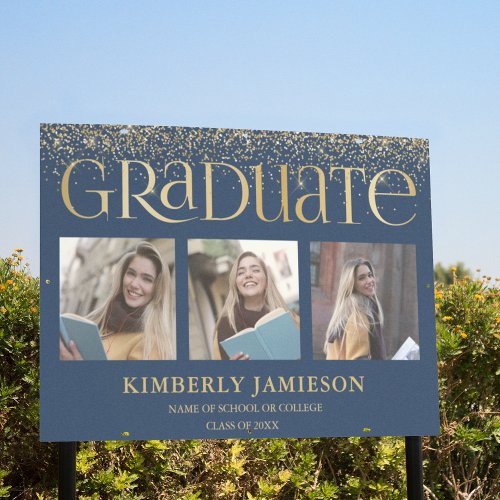 Gold Glitter 3 Photo Graduation Sign