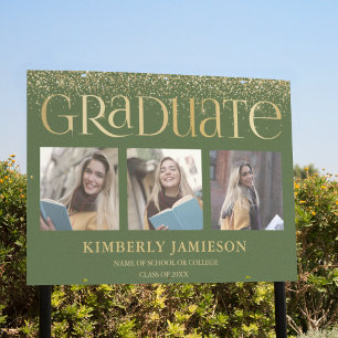 Gold Glitter 3 Photo Graduation Sign
