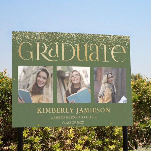 Gold Glitter 3 Photo Graduation Sign