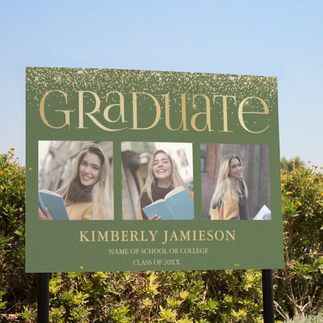 Gold Glitter 3 Photo Graduation Sign (Creator Uploaded)