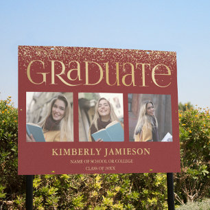 Gold Glitter 3 Photo Graduation Sign