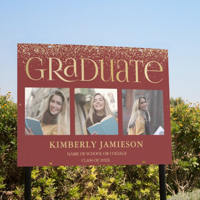 Gold Glitter 3 Photo Graduation Sign (Creator Uploaded)
