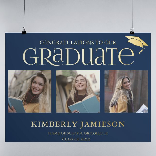 Gold Glitter 3 Photo Graduation Welcome Sign (Creator Uploaded)