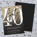 Gold Glitter 40th Birthday Invitation<br><div class="desc">Celebrate forty in style with this bold Black and Gold Glitter 40th birthday invitation. The top half features a large white “40” with a playful black script “Forty” layered over it, standing out against a faux gold glitter background that fades into a sleek black gradient. The bottom is solid black...</div>