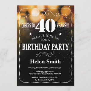 Gold Glitter 40th Birthday Invitation