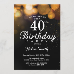 Gold Glitter 40th Birthday Invitation Card