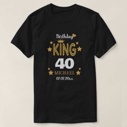 Gold Glitter 40th Birthday King Personalized Mens T_Shirt