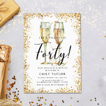 Gold Glitter 40th Birthday Party Invitation<br><div class="desc">This is an elegant and modern 40th Birthday Party invitation featuring a golden glitter border, a pair of watercolor champagne glasses and a modern script font. This would be perfect for anyone looking to celebrate their special milestone birthday in style. Easily update the party details on the card using the...</div>