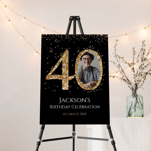 Gold Glitter 40th Birthday Photo Foam Board (In Situ (Stand))