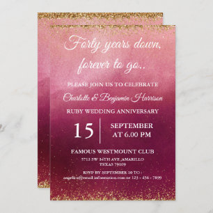 Gold Glitter 40th Ruby Wedding Anniversary  Invitation