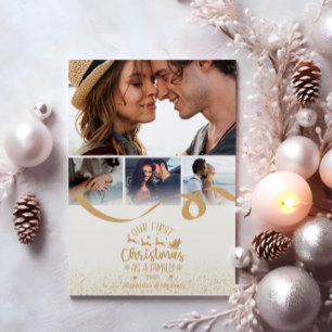 Gold Glitter 4 Photo Christmas Holiday Card