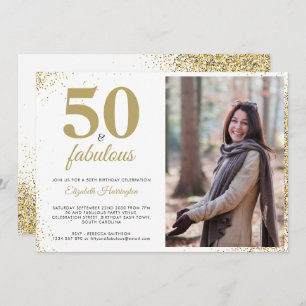 Gold Glitter 50 And Fabulous Birthday Invitation