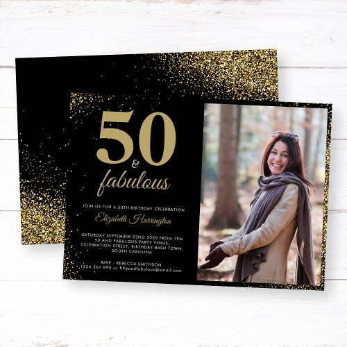 Gold Glitter 50 And Fabulous Birthday Invitation