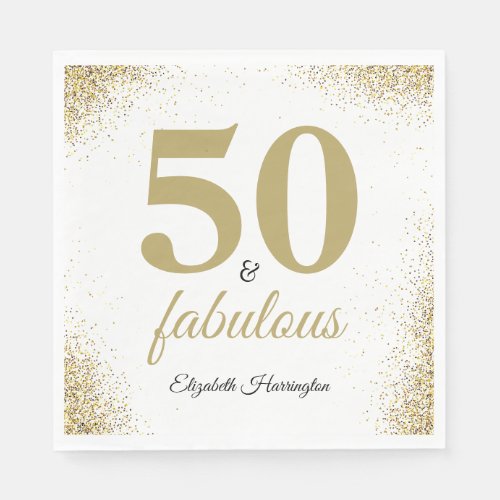 Gold Glitter 50 And Fabulous Birthday Napkins