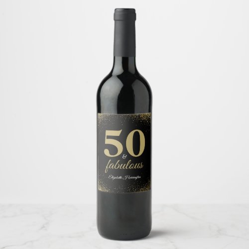 Gold Glitter 50 And Fabulous Birthday Wine Label