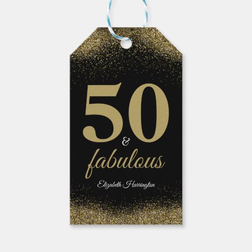 Gold Glitter 50 And Fabulous Black Birthday Gift Tags