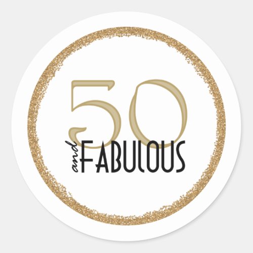 Gold Glitter 50 and Fabulous Classic Round Sticker