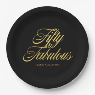 Gold Glitter 50 and Fabulous Modern 50th Birthday Paper Plates