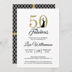 Gold Glitter 50 Fabulous 50th Birthday Party Invitation