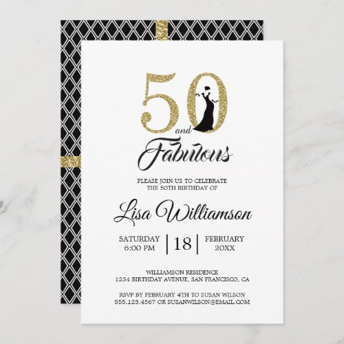 Gold Glitter 50 Fabulous  50th Birthday Party Invitation