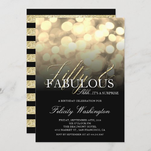 Gold Glitter 50  Fabulous Surprise Birthday Party Invitation