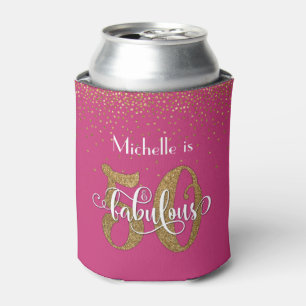 Gold Glitter 50 & Fabulous Typography Birthday Can Cooler