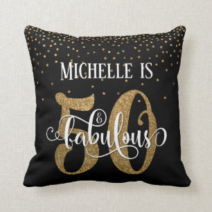 Gold Glitter 50 & Fabulous Typography Birthday Throw Pillow