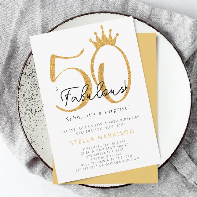 Gold Glitter 50th and Fabulous Birthday Party Invitation (Gold Glitter 50th and Fabulous Birthday Party Invitation)