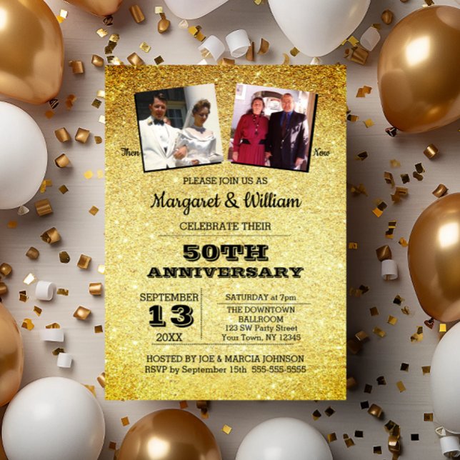 Gold Glitter 50th Anniversary Photo Invitation (Creator Uploaded)