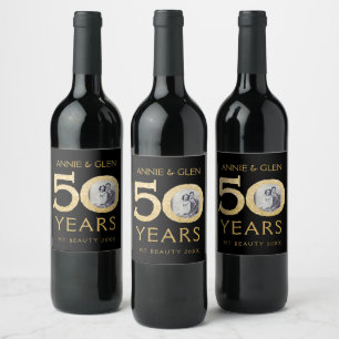 Gold Glitter 50th Anniversary Photo Template Wine Wine Label