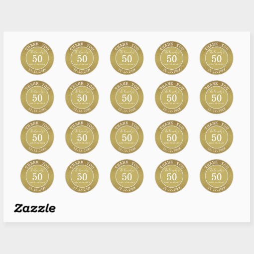 Gold Glitter 50th Anniversary Thank You Favors Classic Round Sticker Zazzle 9066