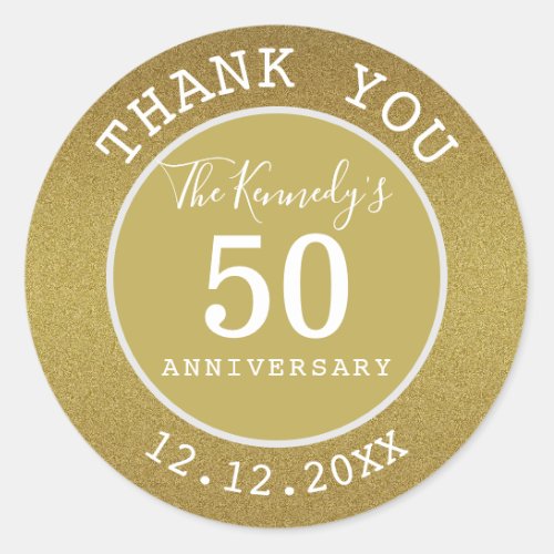 Gold Glitter 50th Anniversary Thank You  Favors Classic Round Sticker