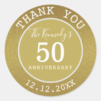 Gold Glitter 50th Anniversary Thank You  Favors Classic Round Sticker