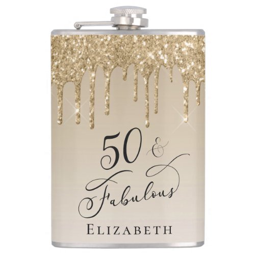 Gold Glitter 50th Birthday Flask