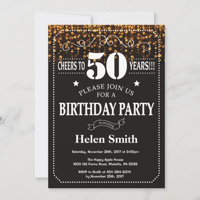 Gold Glitter 50th Birthday Invitation (Front)