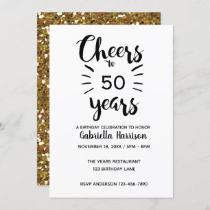 Gold Glitter 50th Birthday Invitation