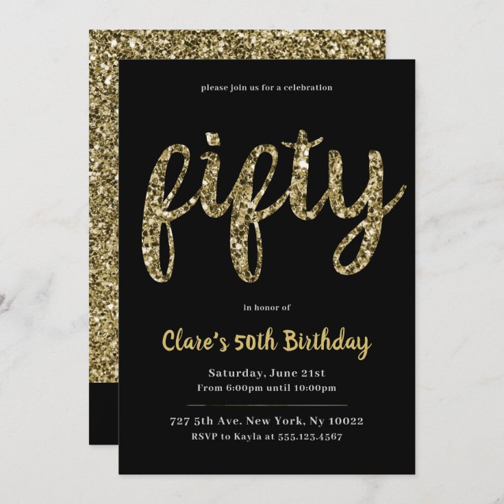 Gold Glitter 50th Birthday Invitations | Zazzle