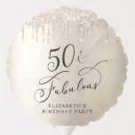 Gold Glitter 50th Birthday Party Balloon<br><div class="desc">Custom balloon for her birthday party. "50 & Fabulous" is written in an elegant script against a champagne gold background,  with gold faux glitter dripping from the top. Personalize with her name.</div>