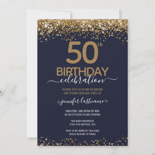 Gold Glitter 50th Birthday Party Invitation | Zazzle