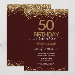 Gold Glitter 50th Birthday Party Invitation