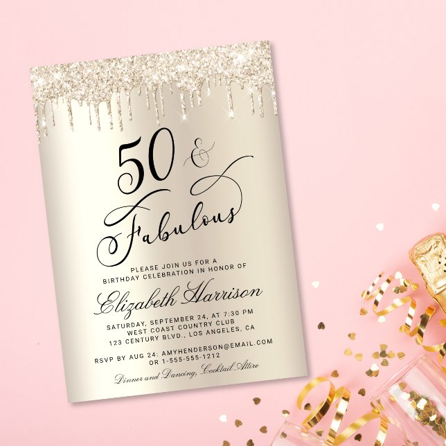 Gold Glitter 50th Birthday Party Invitation